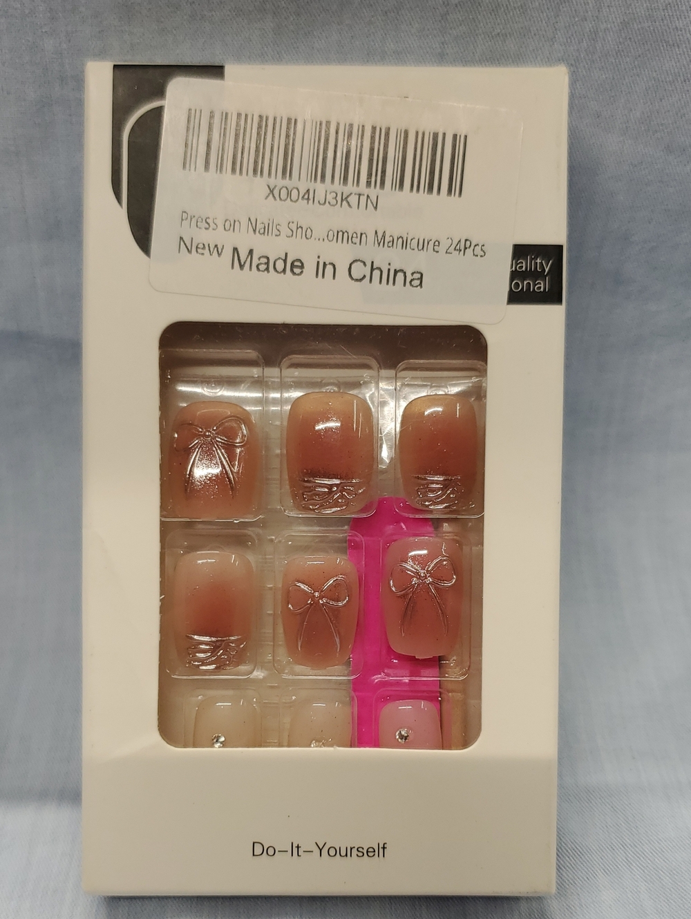 Nude Pink Press-On Nails with Bow Accents #8